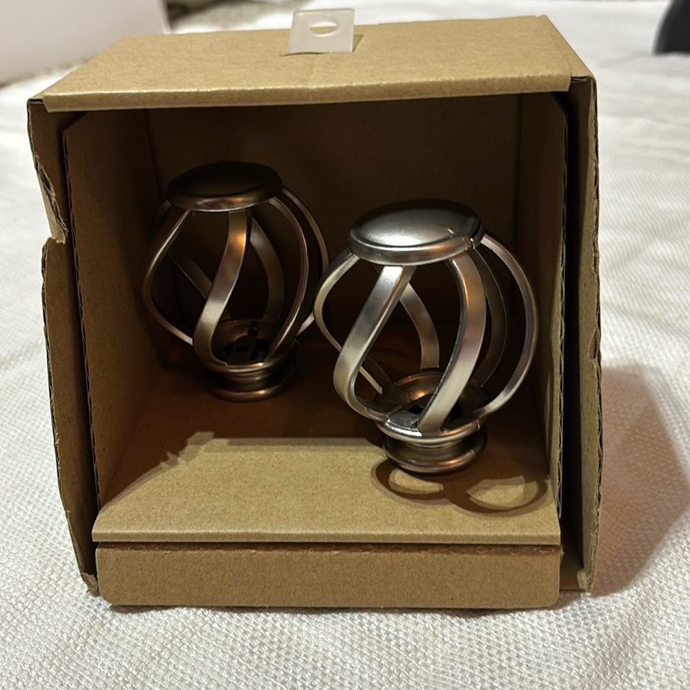Brushed Nickel Metal Swirl Cage Curtain Rod Finials (set of 2)